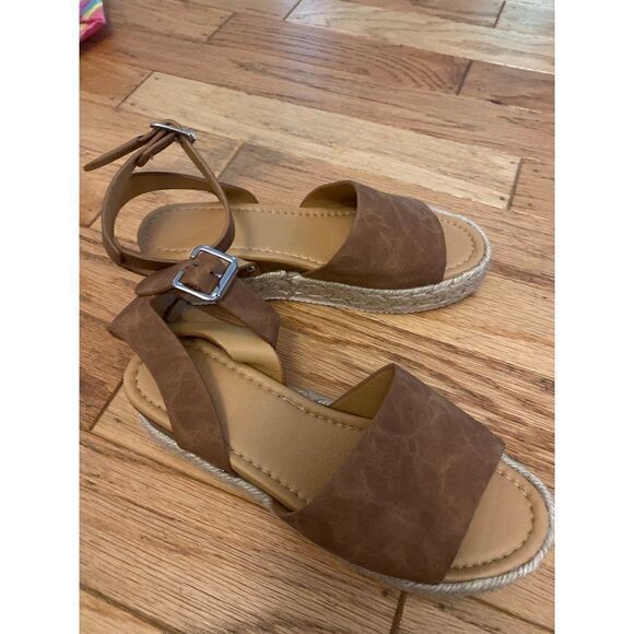 NWOT, women’s tan faux suede open toed espadrille sandals buckled ankle strap 39 - Picture 5 of 8